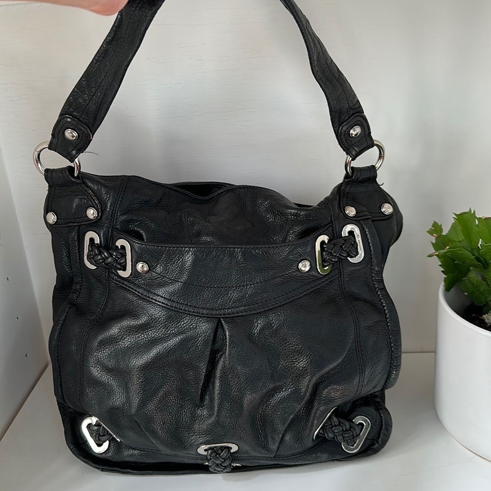 B . Makowsky Black Soft Leather Shoulder Black Bag large
